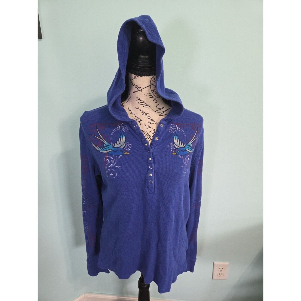 Vintage Harley Davidson Thermal Hoodie Jacket large hummingbirds